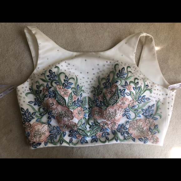 Tiffany Designs White Two Piece Floral Prom Dress - Picture 6 of 8